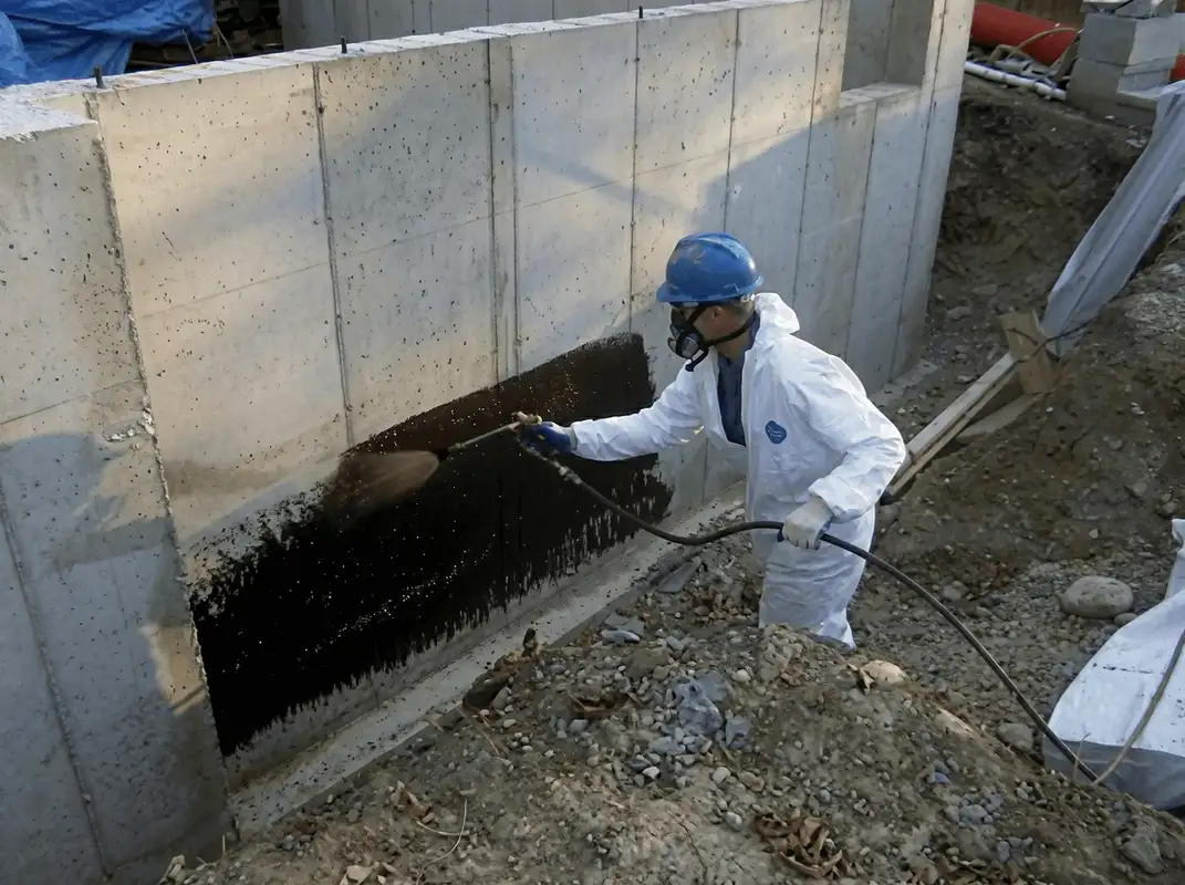Professional waterproofing the exterior walls of the basement in Kansas City, MO