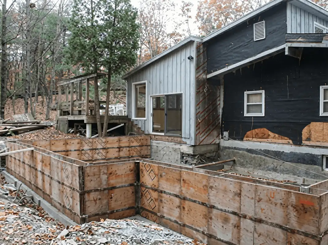 Prepared site with foundation forms for home remodeling and addition project in Kansas City, MO